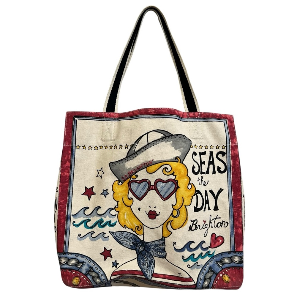 Brighton Seas the Day Nautical Tote in Cream, Red, Blue